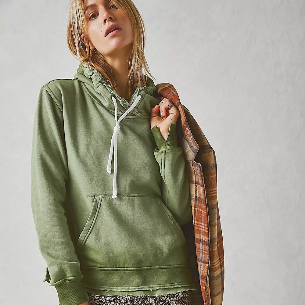 NEW Free People We The Free Zuma Hooded Sweatshirt In Sea Serpent Green